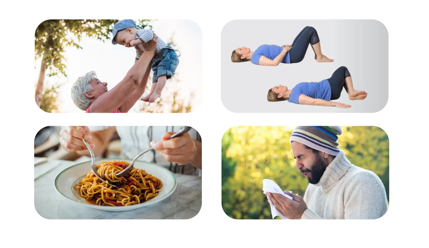 a collage of people eating food